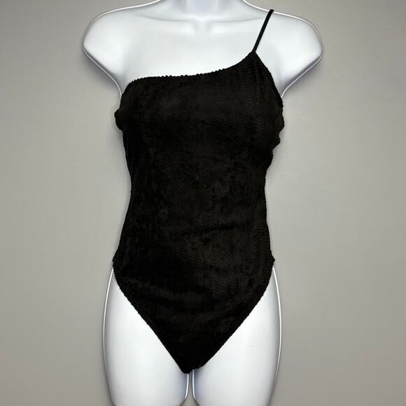 NWT VIX Paula Hermanny Black Scales Ana 1 Shoulder Full 1 Piece Swimsuit Sz M - Picture 1 of 9